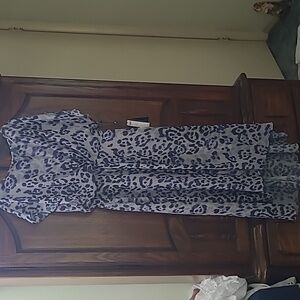 Adrianna Papell | Leopard Print Blouson HiLow Dress | size 12.